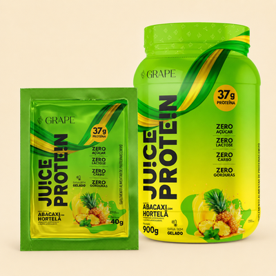 Sache e pote JU!CE Protein lado a lado, mesma formula
